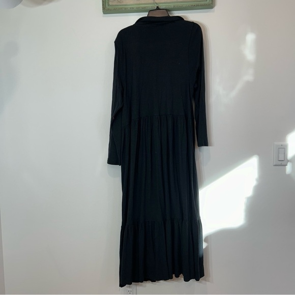 Free People Beach v neck collared long sleeve tiered maxi dress black oversized - Picture 7 of 7